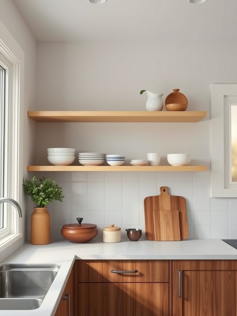Add Open Shelving Between Cabinets