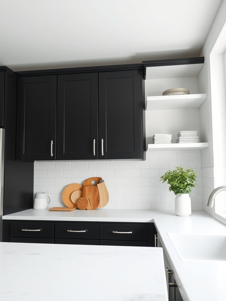Black Cabinets With White Shelves