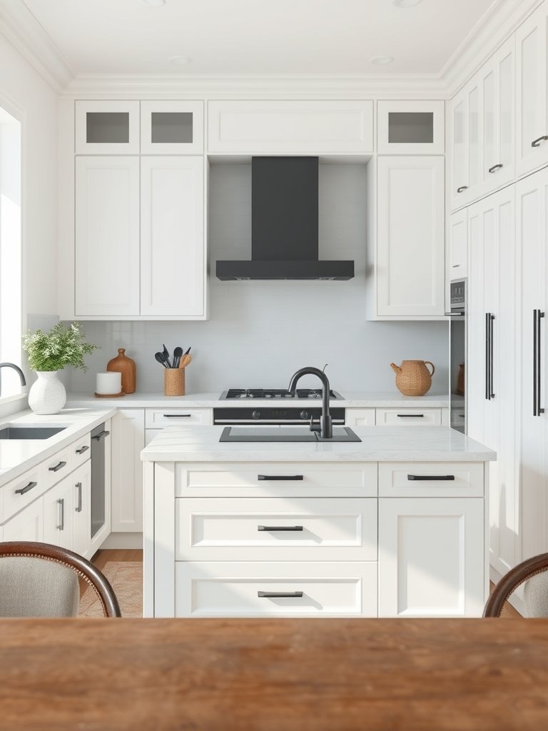 Black Island Among White Cabinets