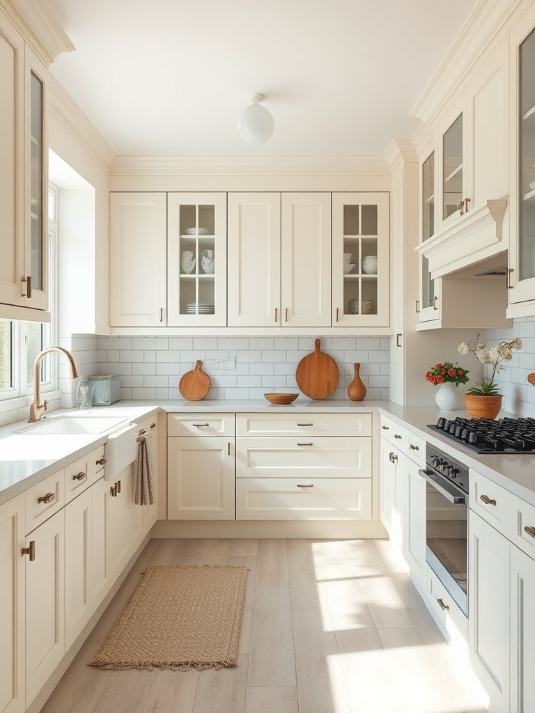 Cream Cabinets in Large Kitchens
