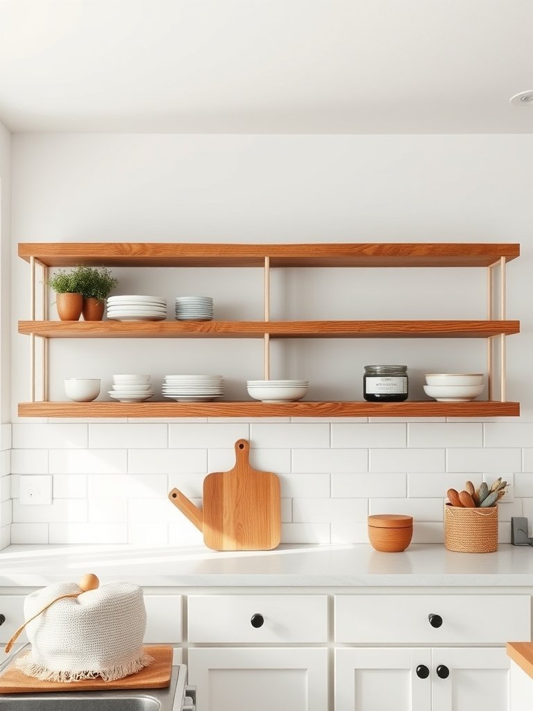 Exposed Wood Shelves Above Counters
