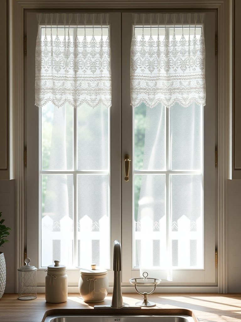 Glass Fronts With Lace Curtains