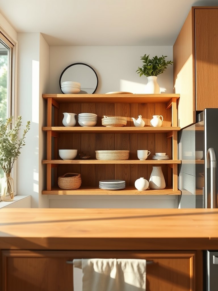 Install Warm Wood Open Shelving