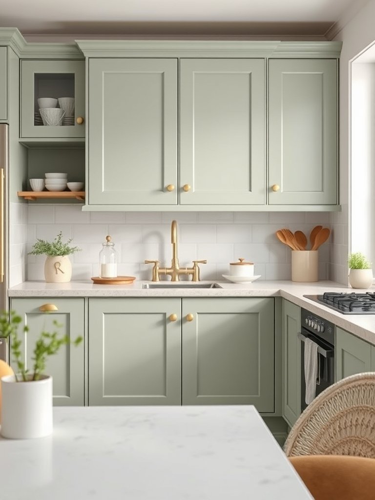 Matte Sage And Gold Hardware