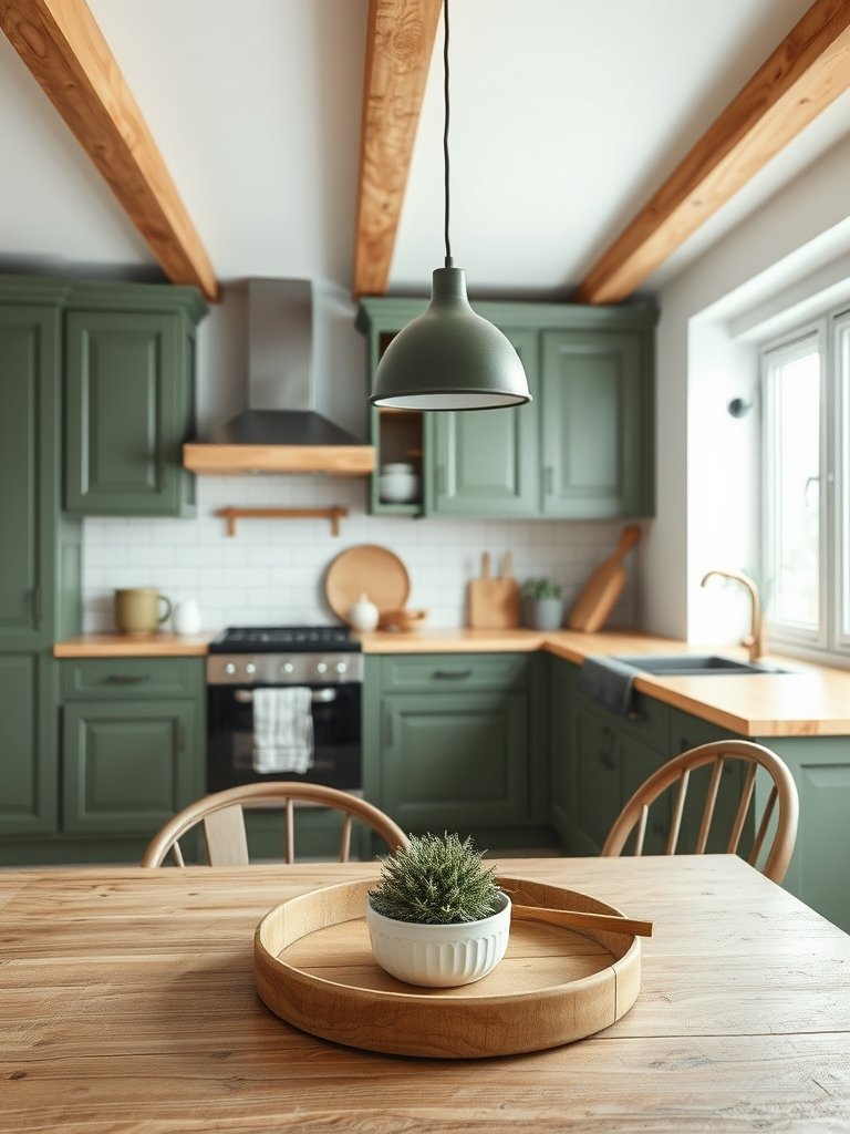 Olive Green With Wood Beams