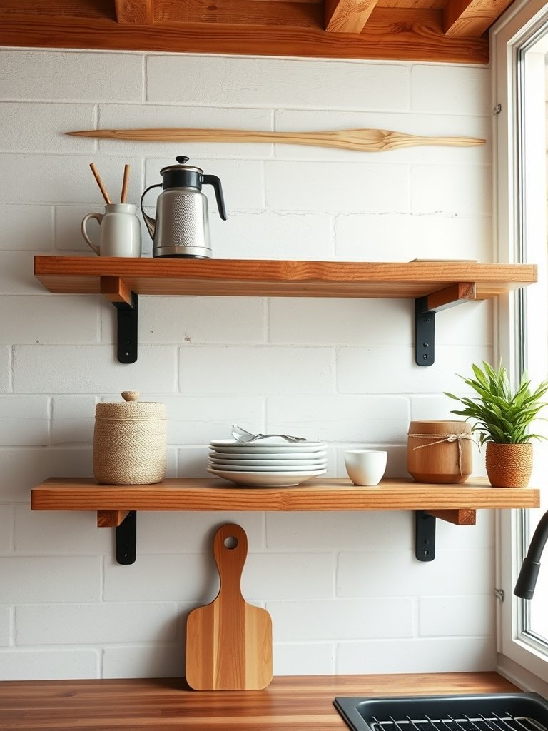 Open Shelving With Log Brackets
