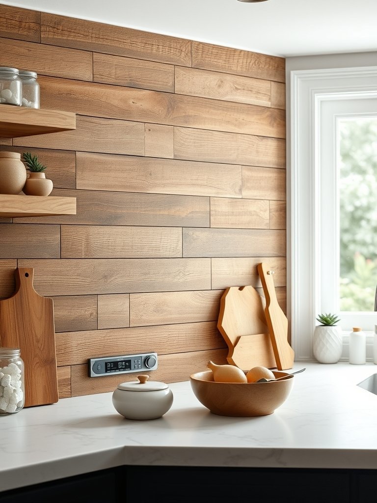 Reclaimed Wood Plank Backsplash