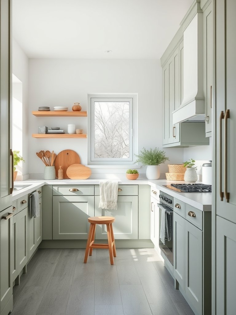 Sage Cabinets And Grey Floors