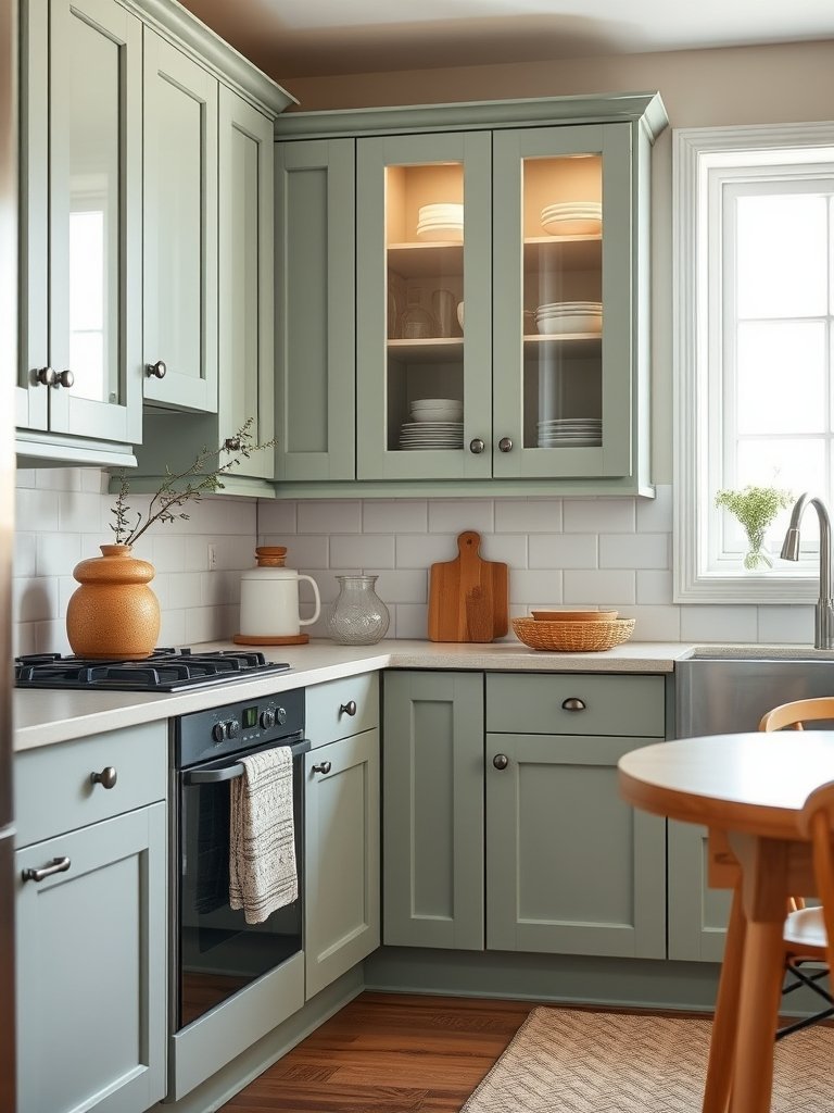 Sage Cabinets With Glass Inserts