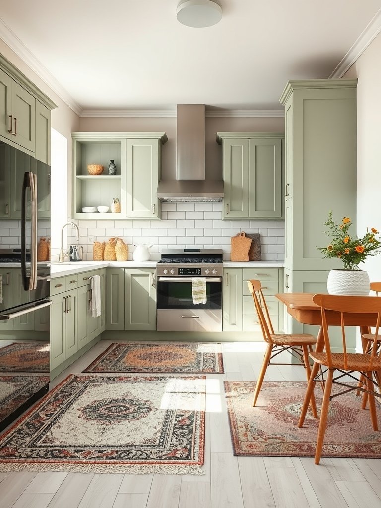Sage Cabinets With Vintage Rugs