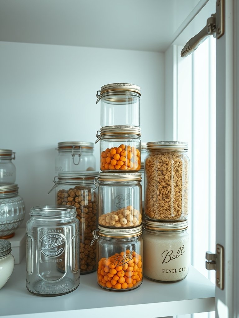 Stack Glass Jars On Shelves