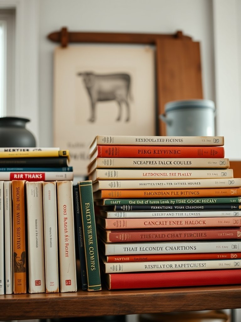Stack Vintage Cookbooks in Rows