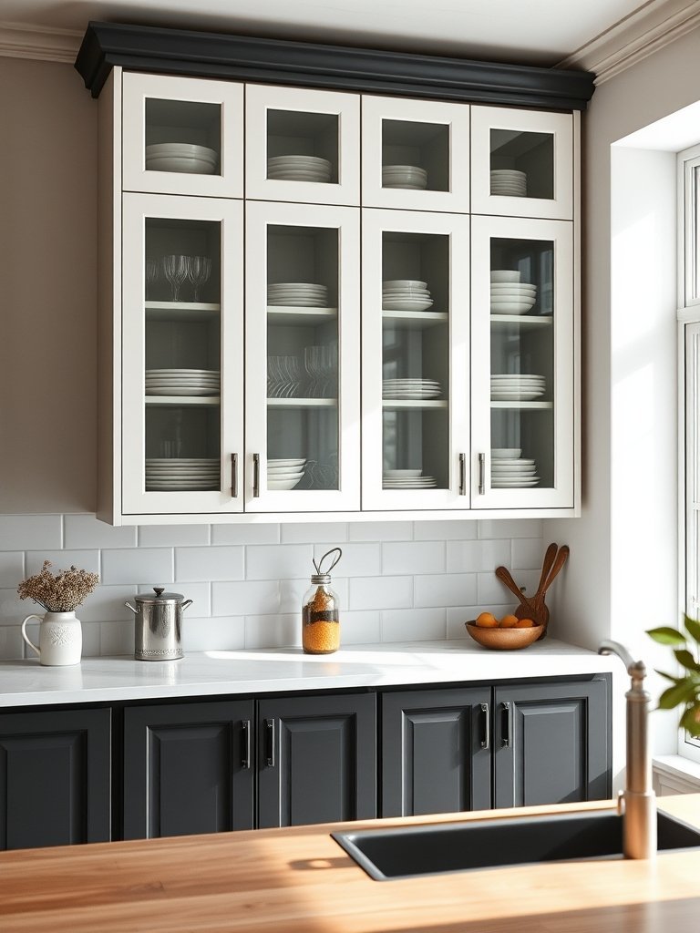 Two Tone Cabinets With Glass