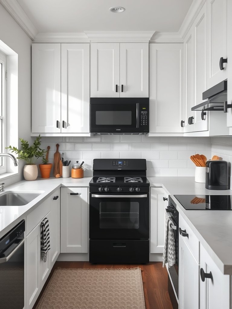 White Cabinets With Black Appliances