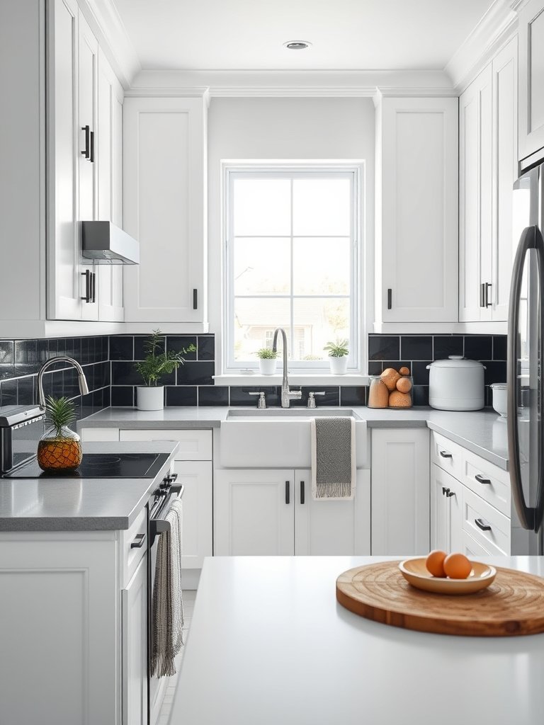 White Cabinets With Black Backsplash
