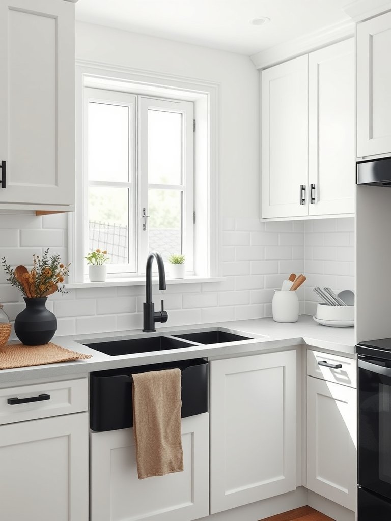 White Cabinets With Black Sink