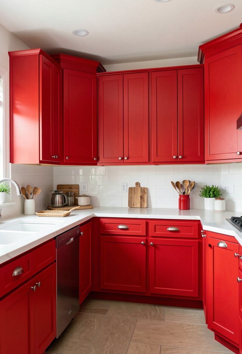 Accenting with Red Kitchen Cabinets