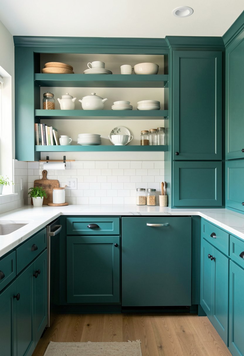 Add Teal to Open Shelving