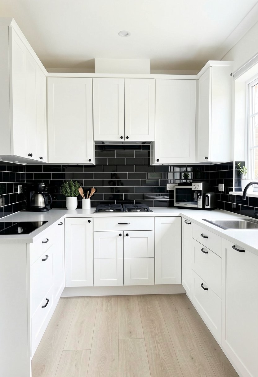 Black Backsplash and White Uppers