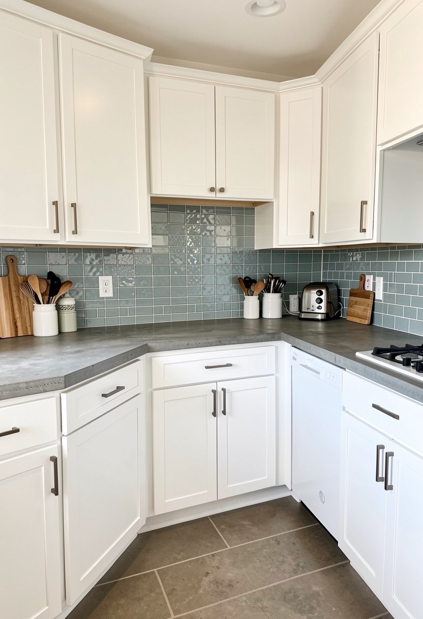 Concrete Counters with Glass Tile Backsplash