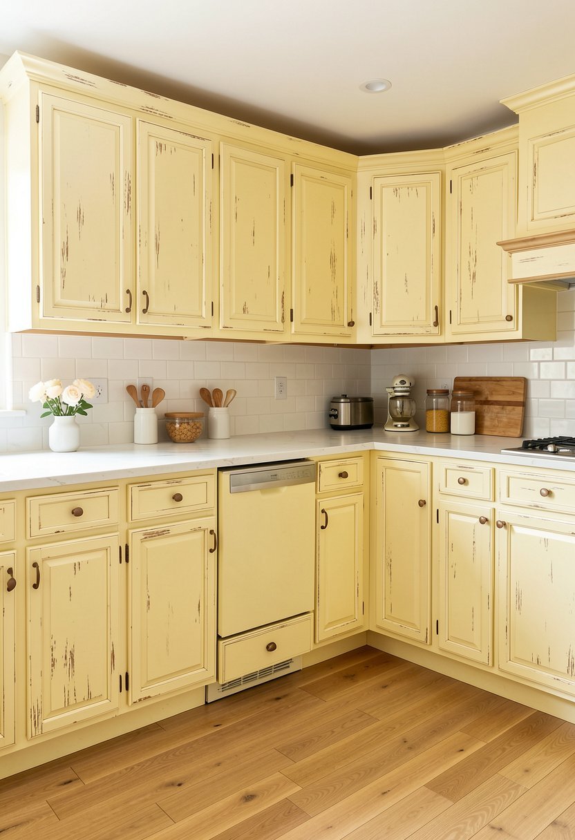 Creamy Yellow and Light Rubbed Finish