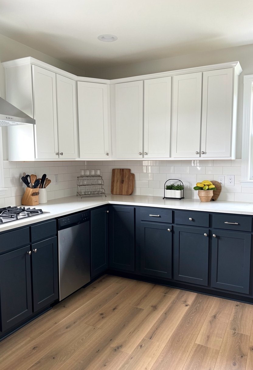 Dark Lower Cabinets with White Uppers