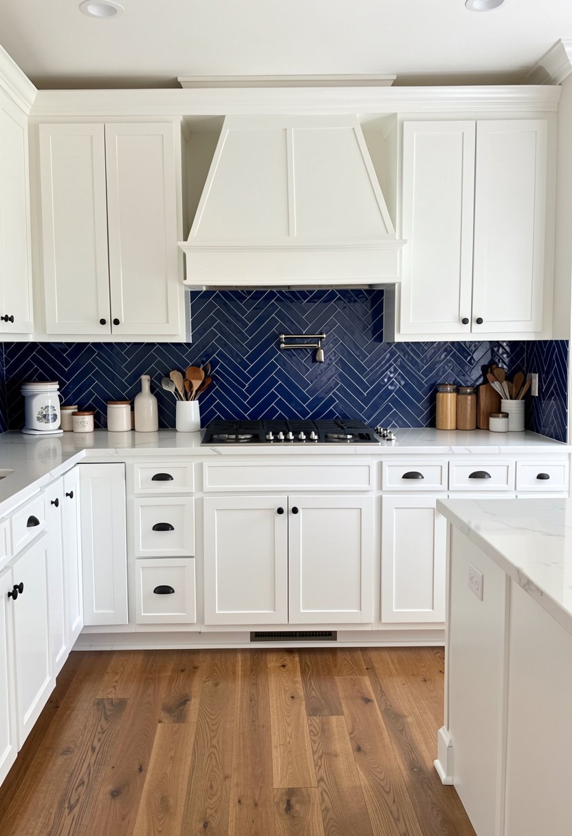 Deep Blue Herringbone Pattern