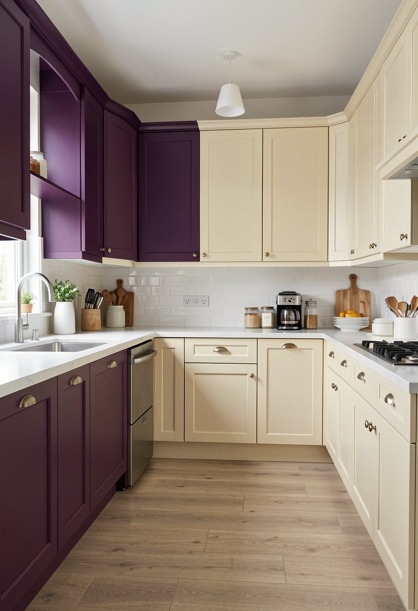 Deep Plum and Creamy Beige