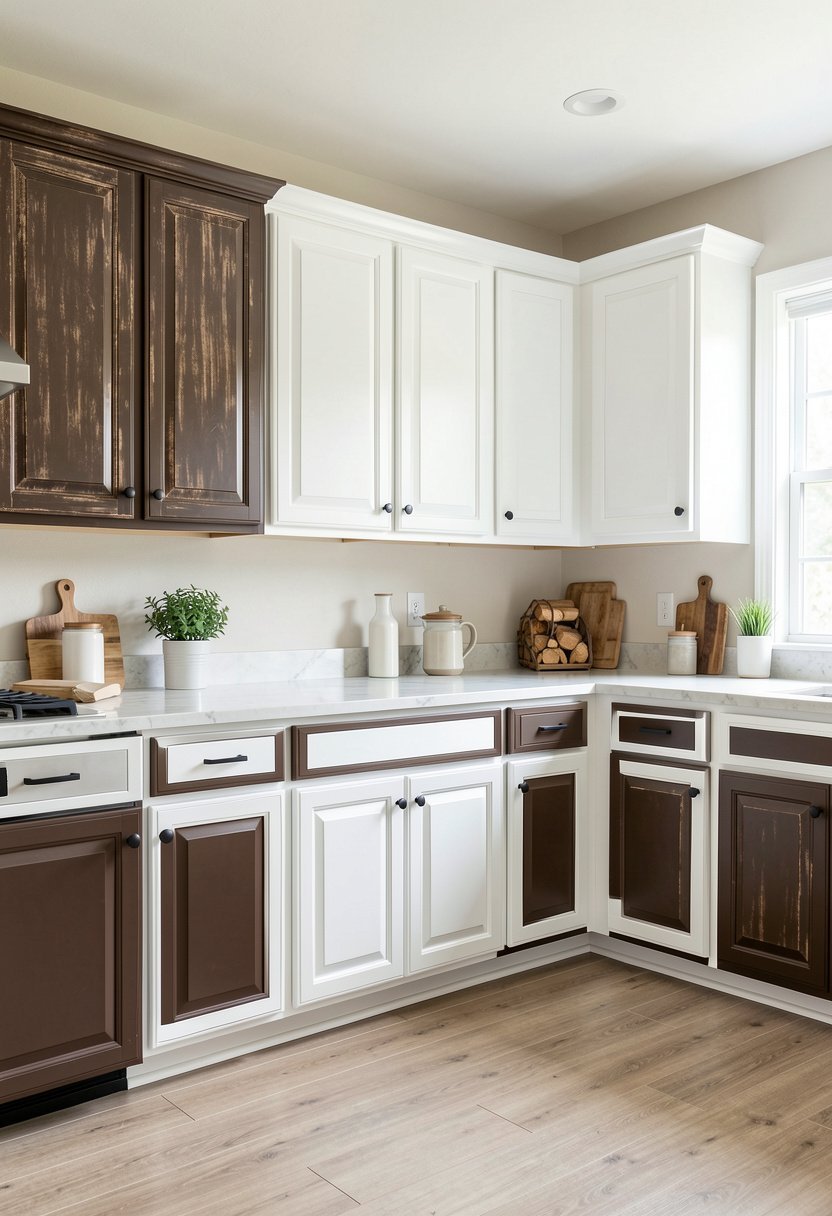 Distressed Brown and Clean White Trim