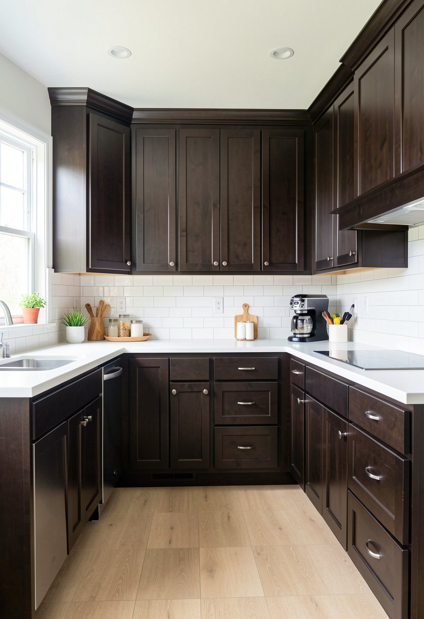 Espresso Cabinets with White Tiles