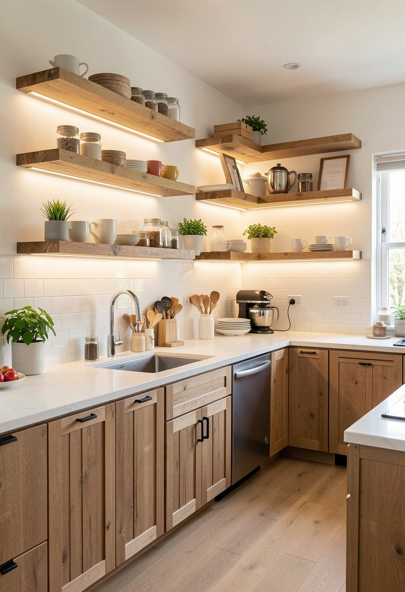 Floating Open Shelves with Lighting