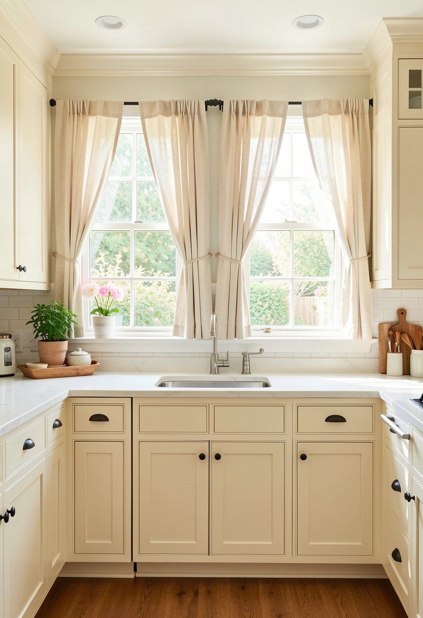Frame Windows with Linen Curtains