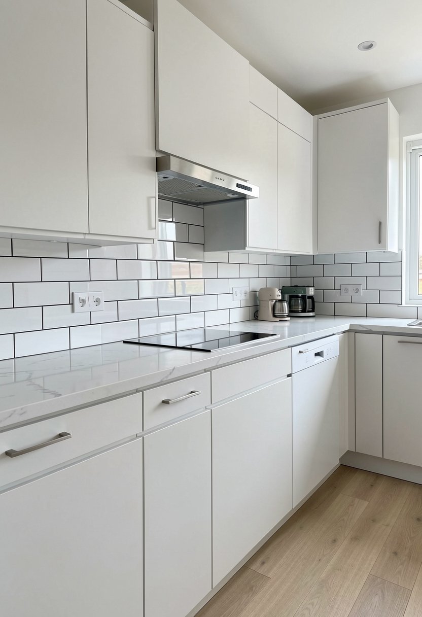 Glossy White Ceramic with Dark Grout