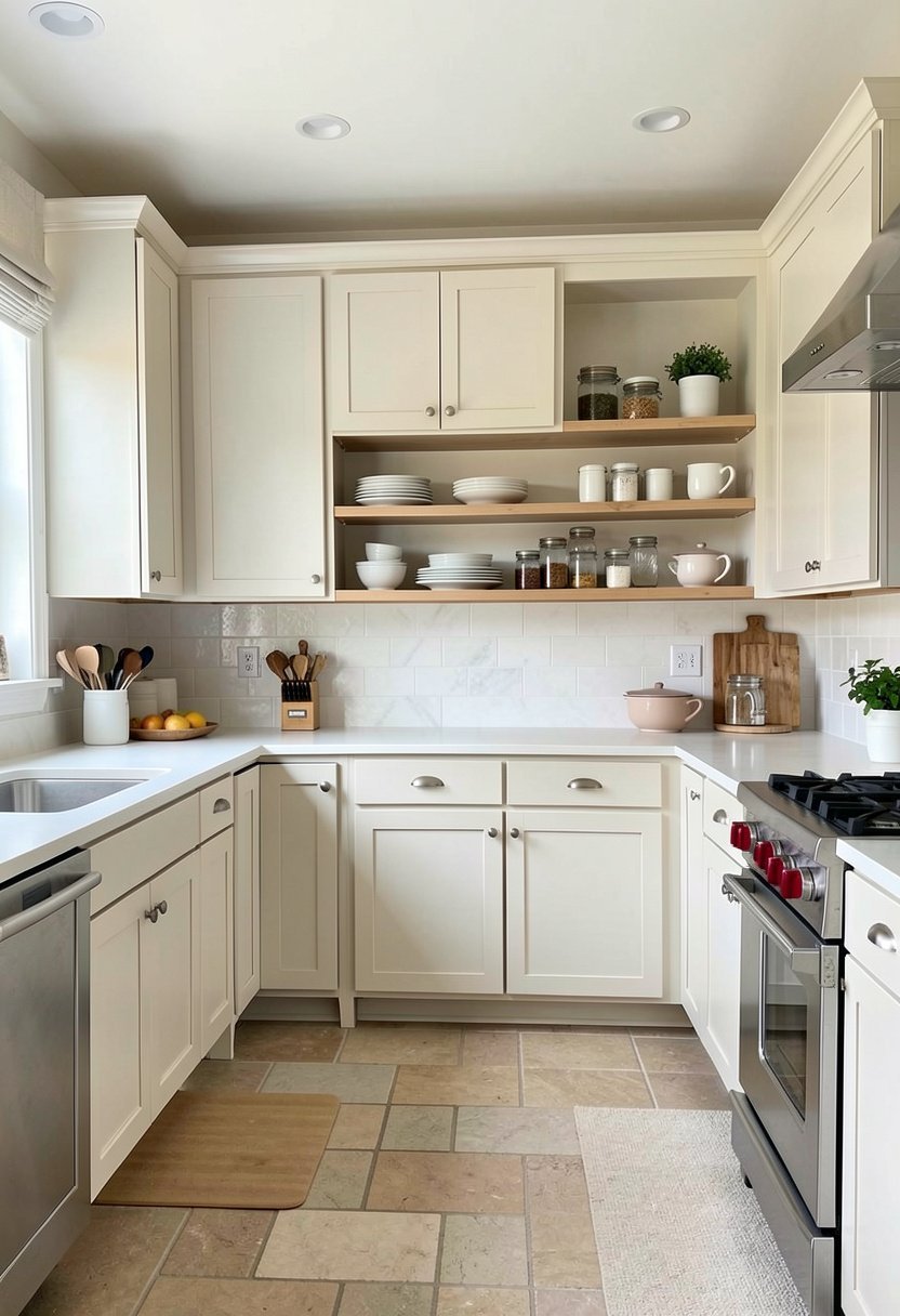 Install Floating Shelves Between Cabinets