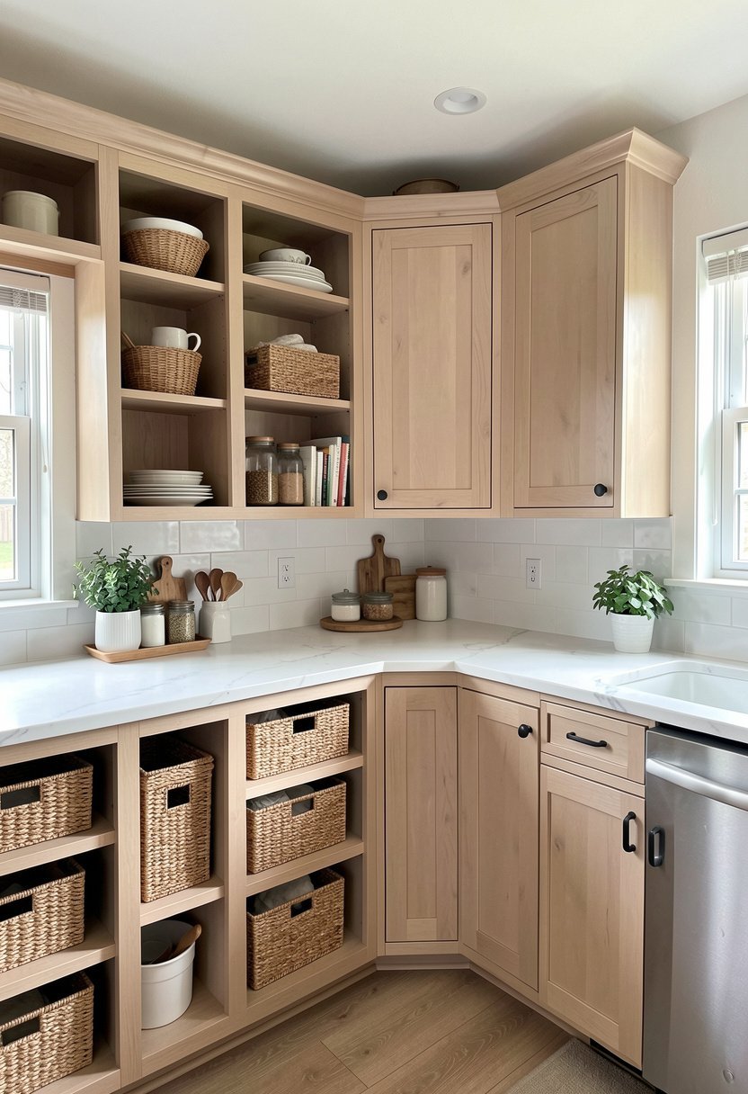 Integrate Woven Baskets in Cabinet Cubbies