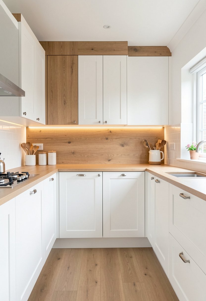 Integrated Wood Hood with White Cabinets