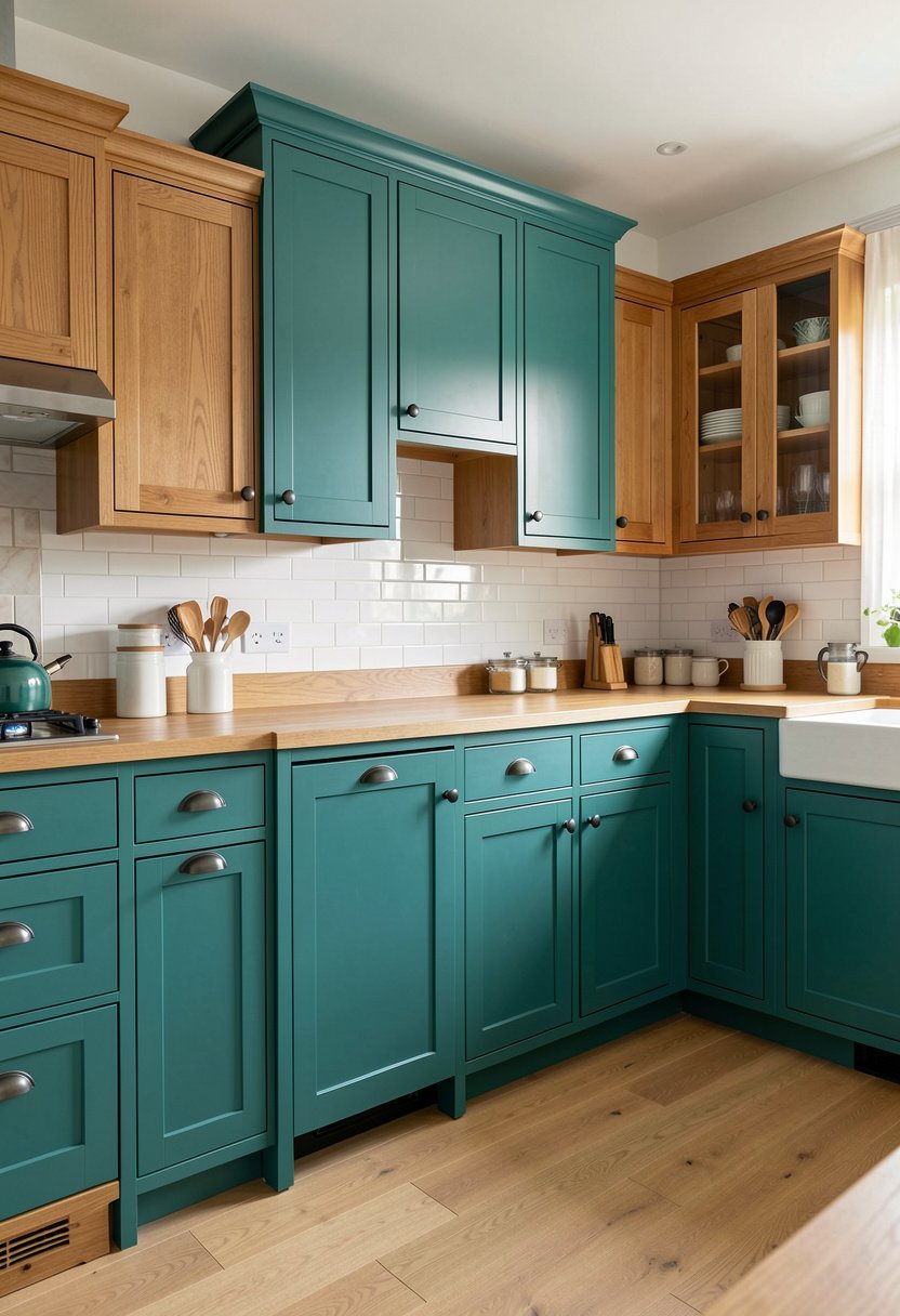 Match Teal with Warm Wood