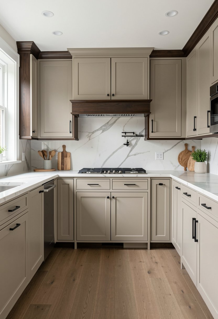 Mix Greige with Dark Wood Accents