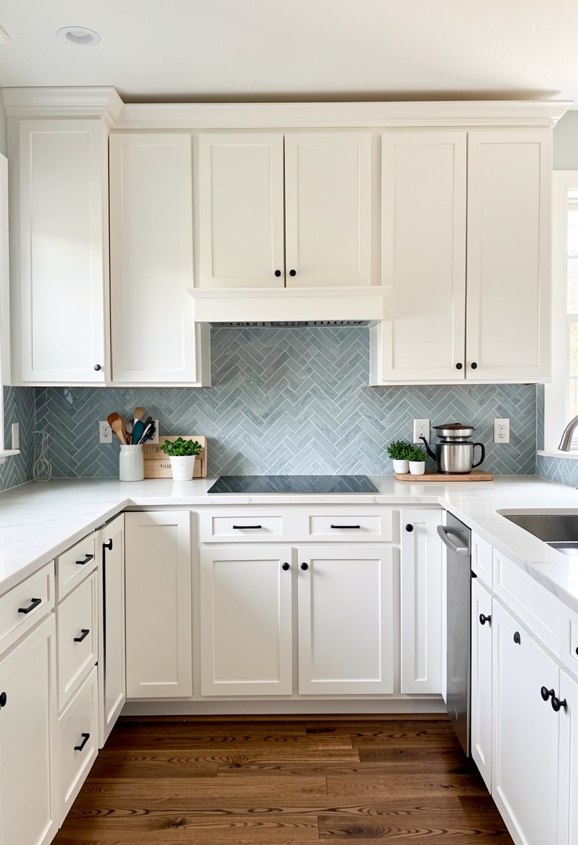 Muted Blue Grey Herringbone