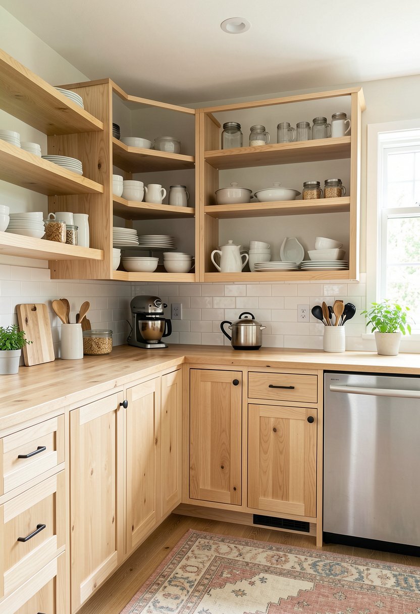 Natural Wood Open Shelving