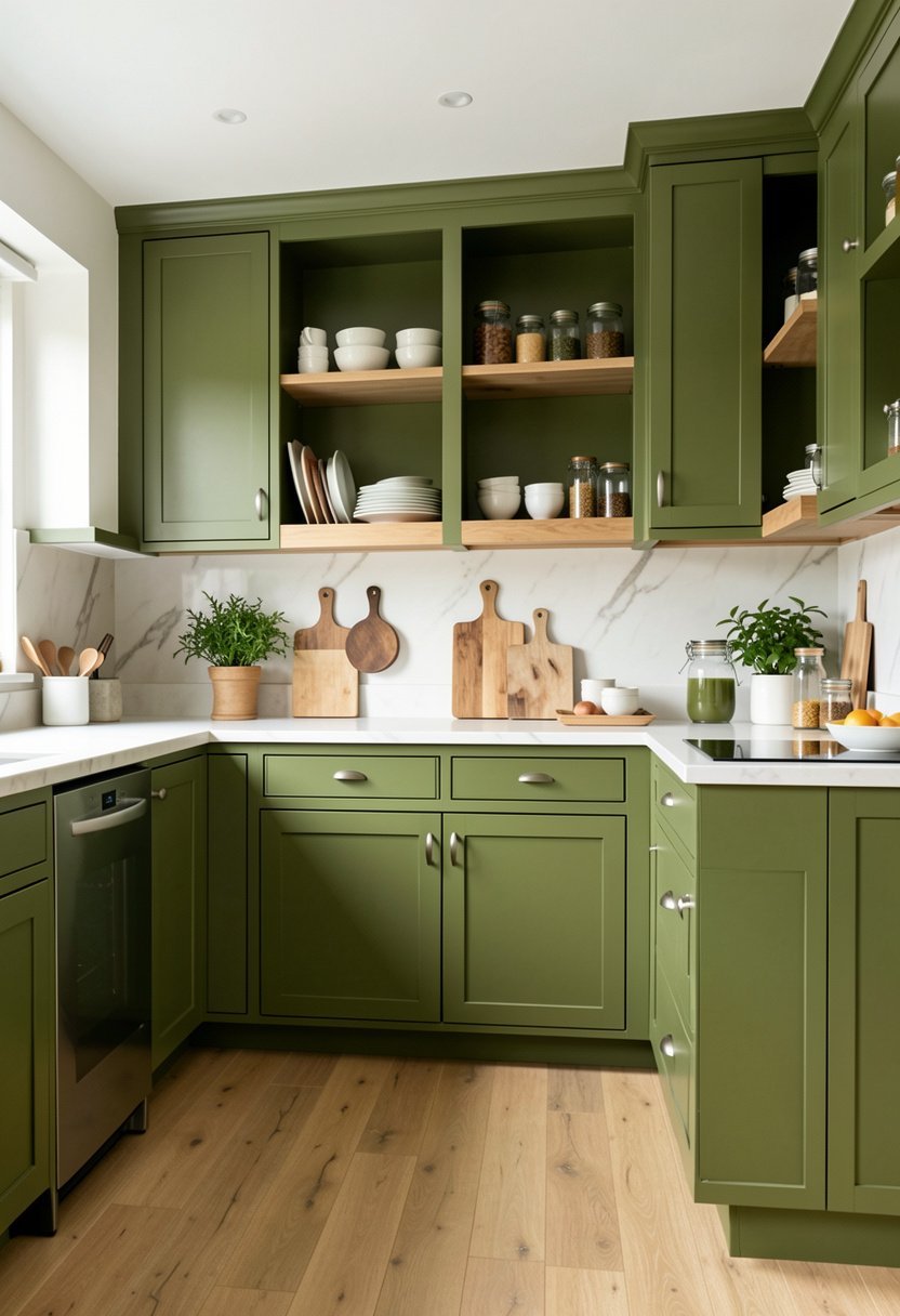 Olive Green with Open Shelving