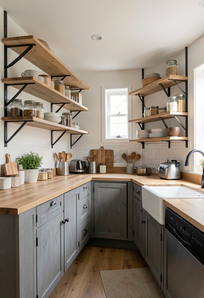 Open Shelving with Metal Brackets