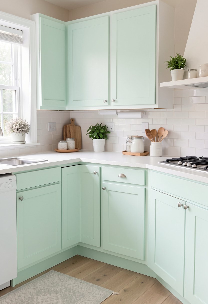 Paint Your Lower Cabinets a Soft Mint
