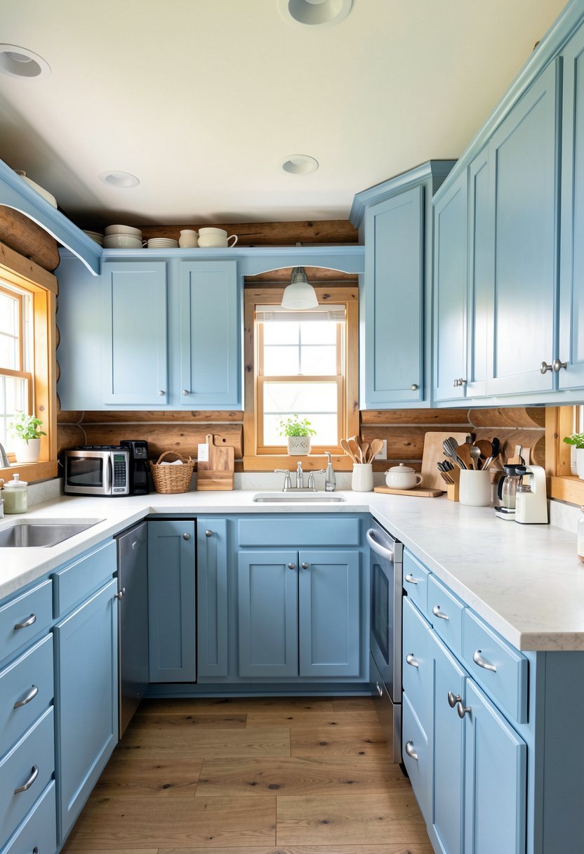 Painted Blue Cabinets to Brighten the Space