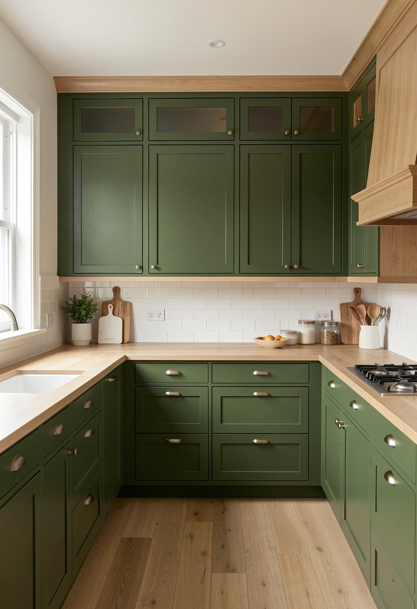 Pair Dark Green with Natural Wood