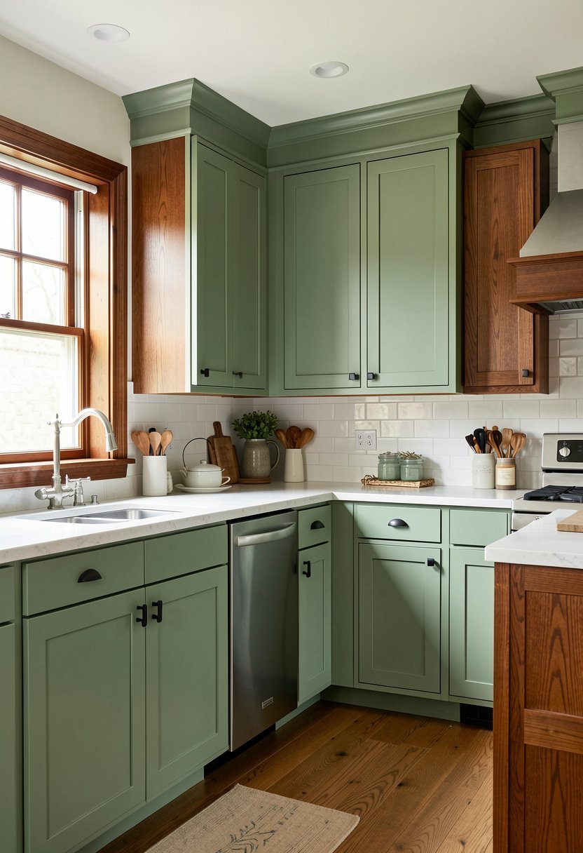 Pair Sage Green with Rich Wood Tones