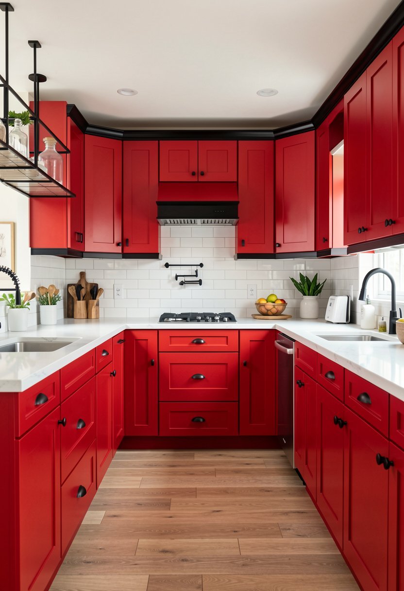 Red Cabinets with Black Accents