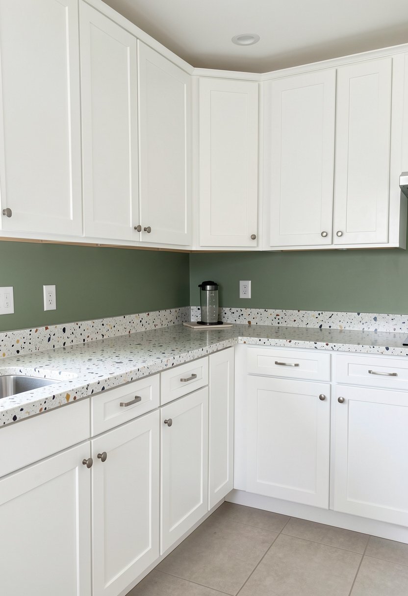 Terrazzo Counters with Solid Color Backsplash