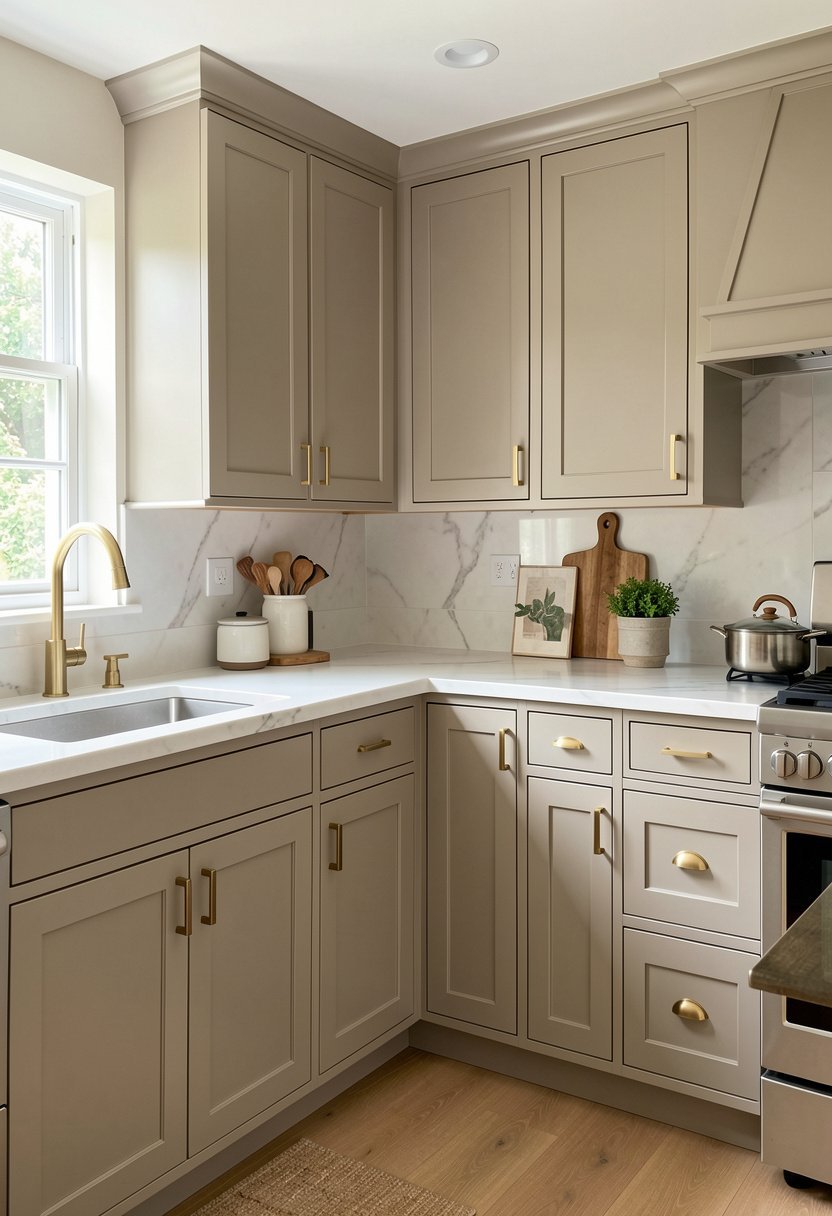 Use Warm Greige with Brass Hardware