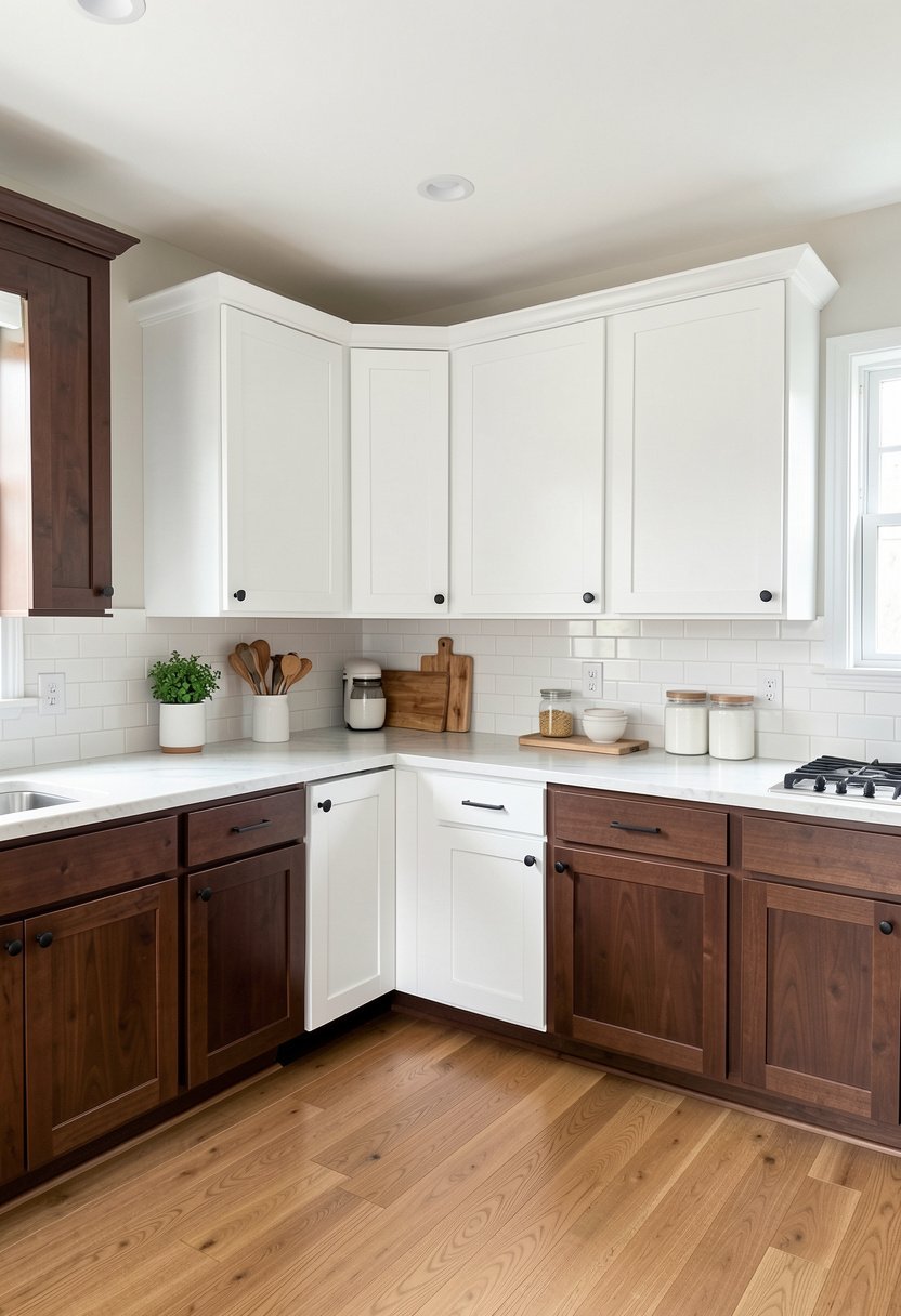 Walnut Bottoms and Bright White Shaker Doors